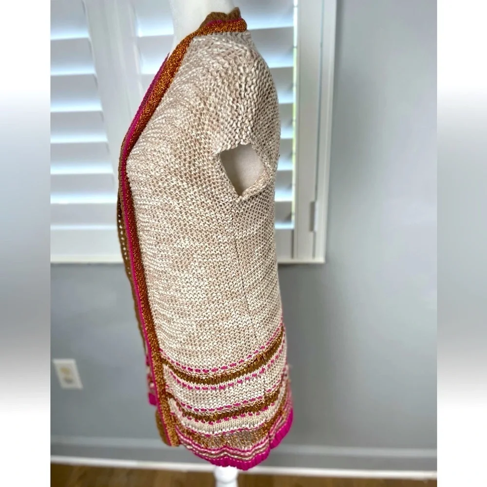 Chico's Size 0 Color Pop Multicolor Knit Longline Cardigan Orange Pink Foil‎
